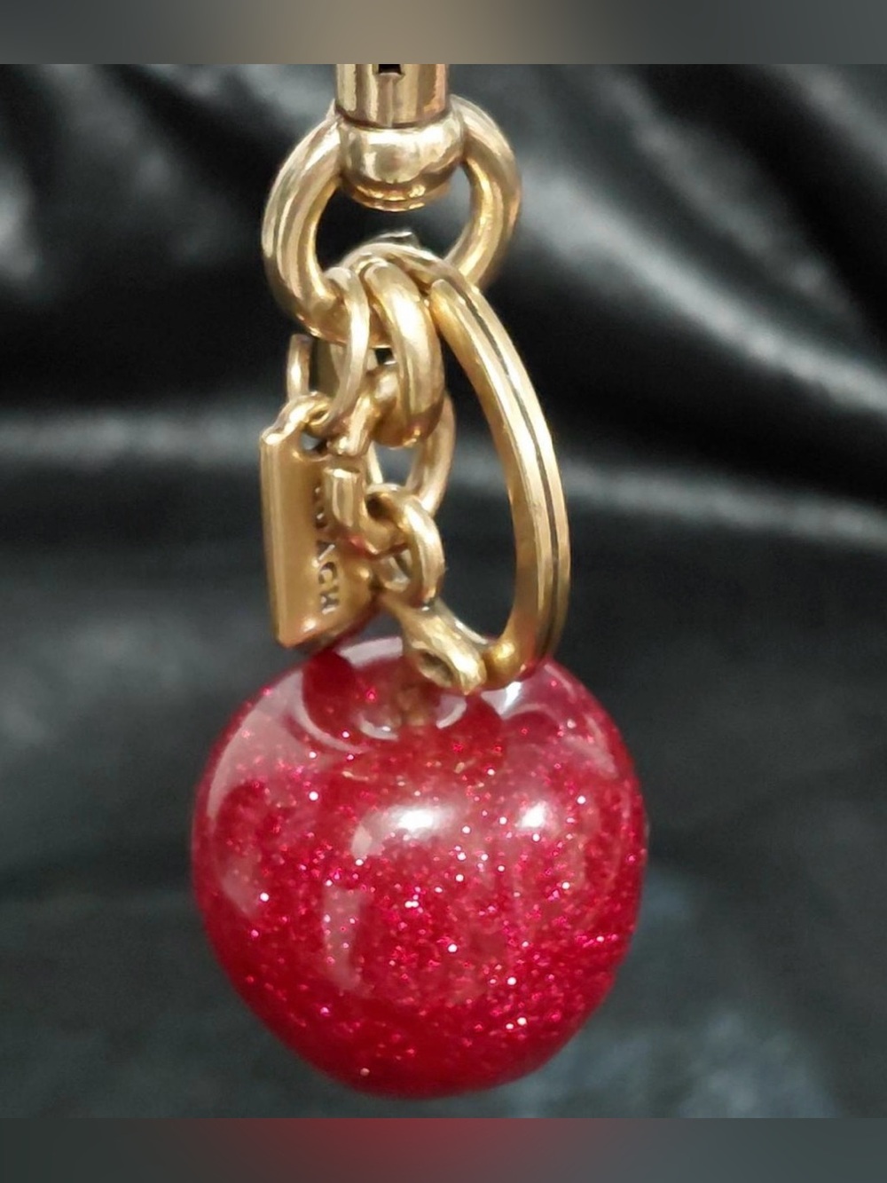 COACH Red Glitter Apple Key & Card Holder with Gold Hardware - Picture 5 of 10